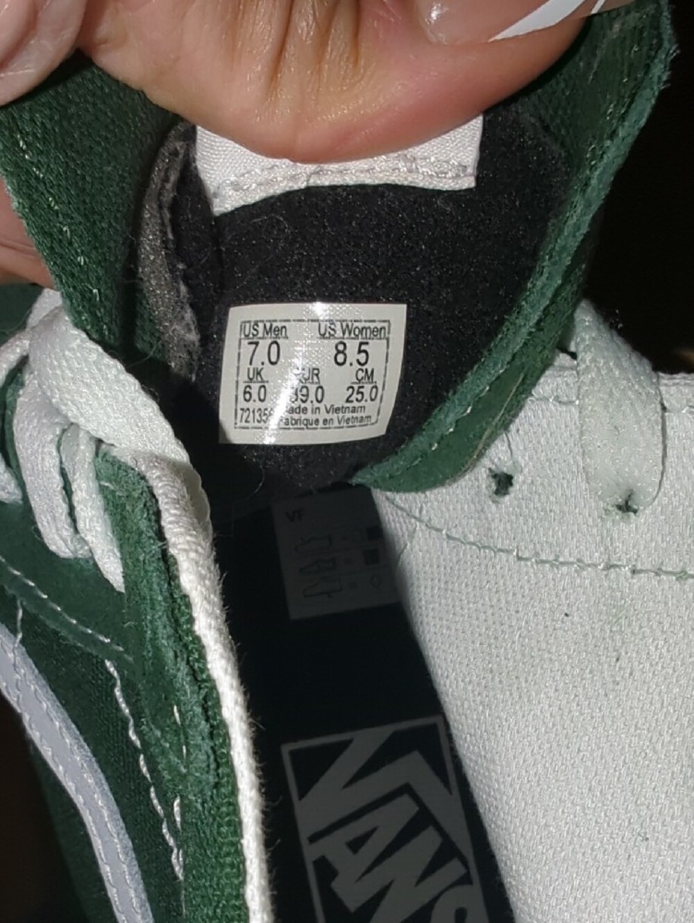 Vans Dark Green High-Top Platform Sneakers with White Stripe and Flower Accent - Picture 5 of 5